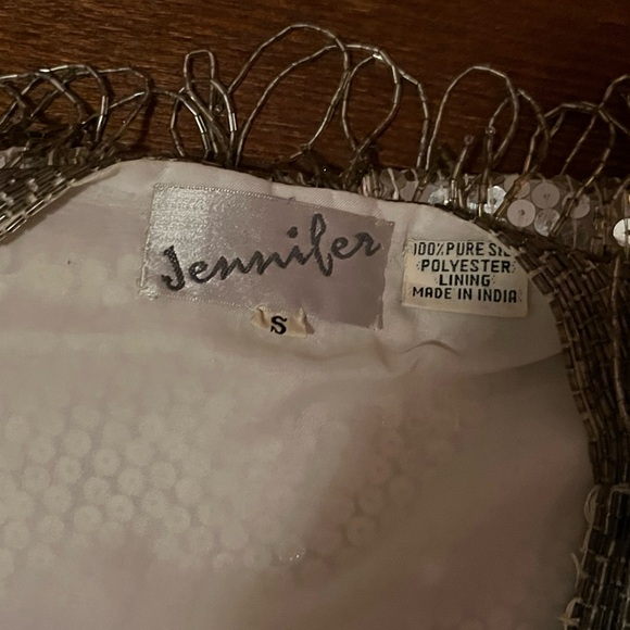 Vintage 100% Pure Silk Silver Sequin Fringed Blazer - Picture 3 of 9